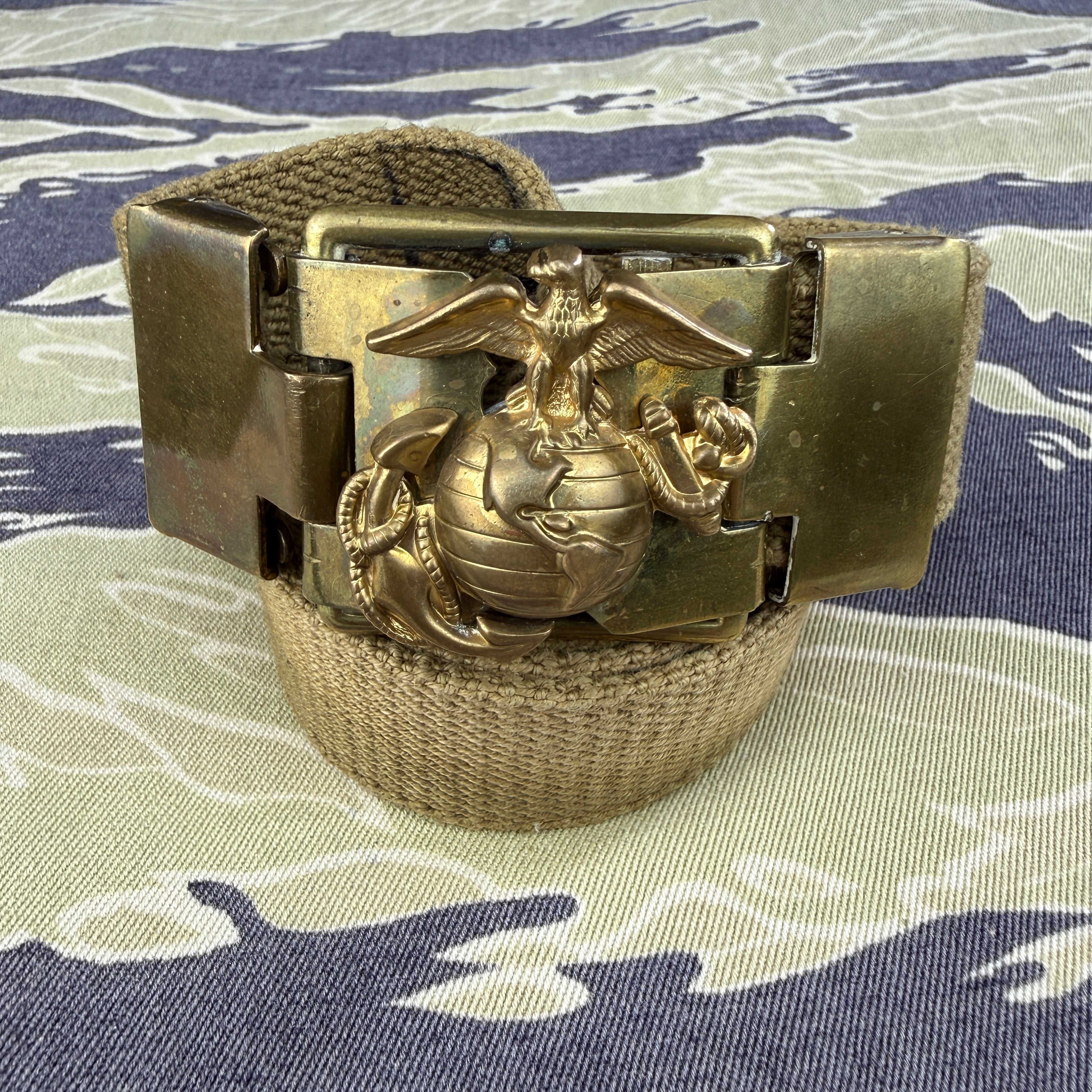 USMC Brass Belt Buckle with Web Belt