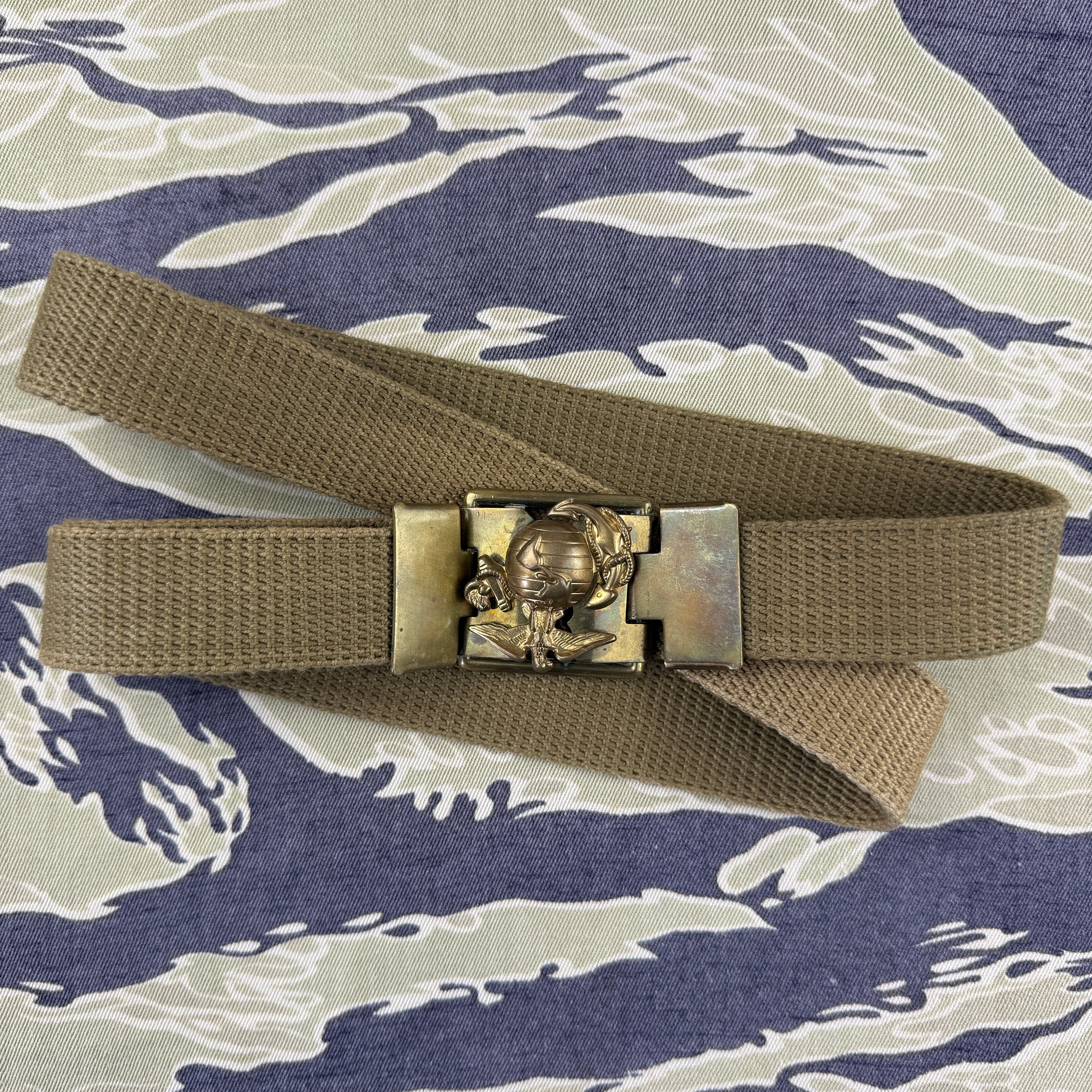 USMC Brass Belt Buckle with Web Belt