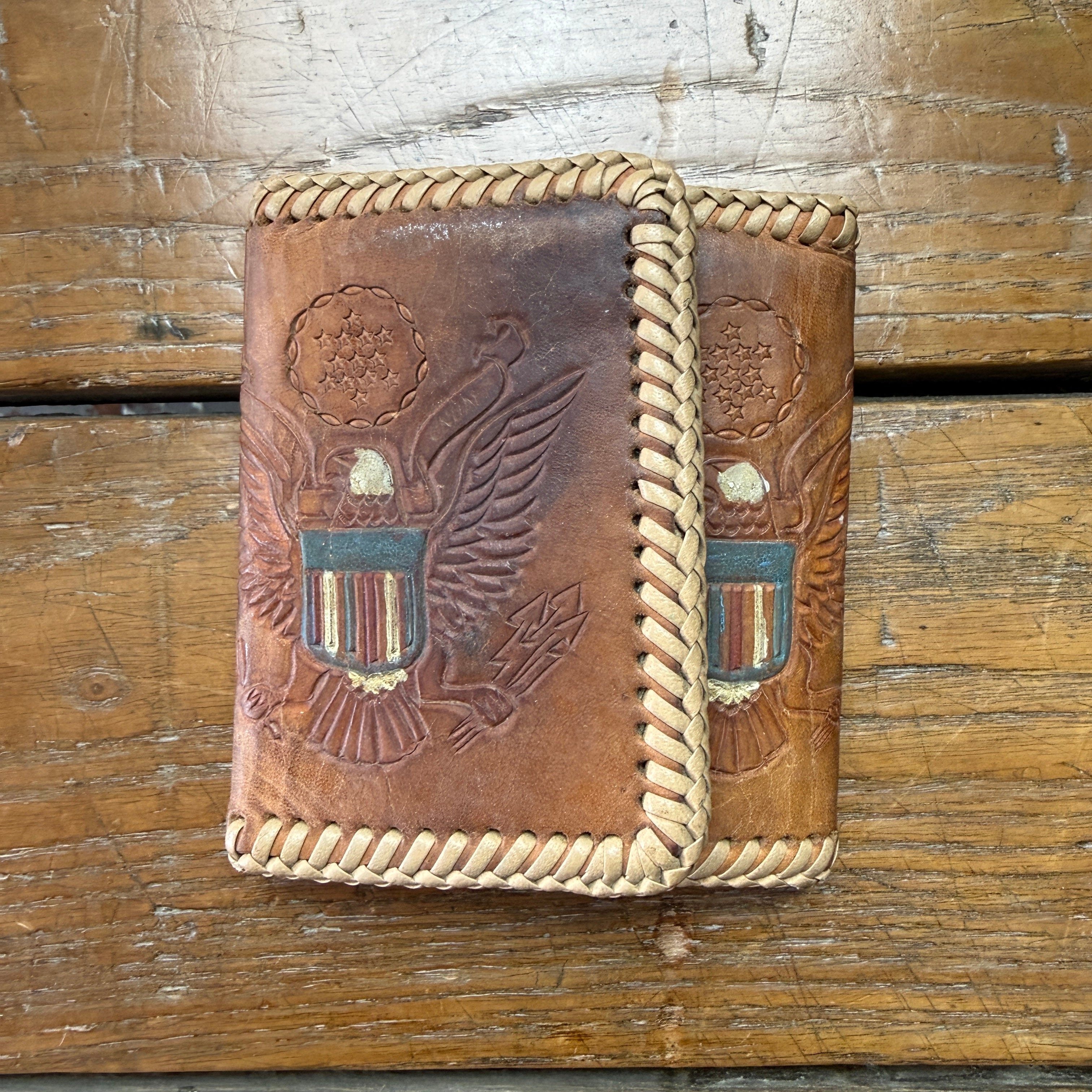 US Army WW2 Hand Tooled Eagle Leather Waller