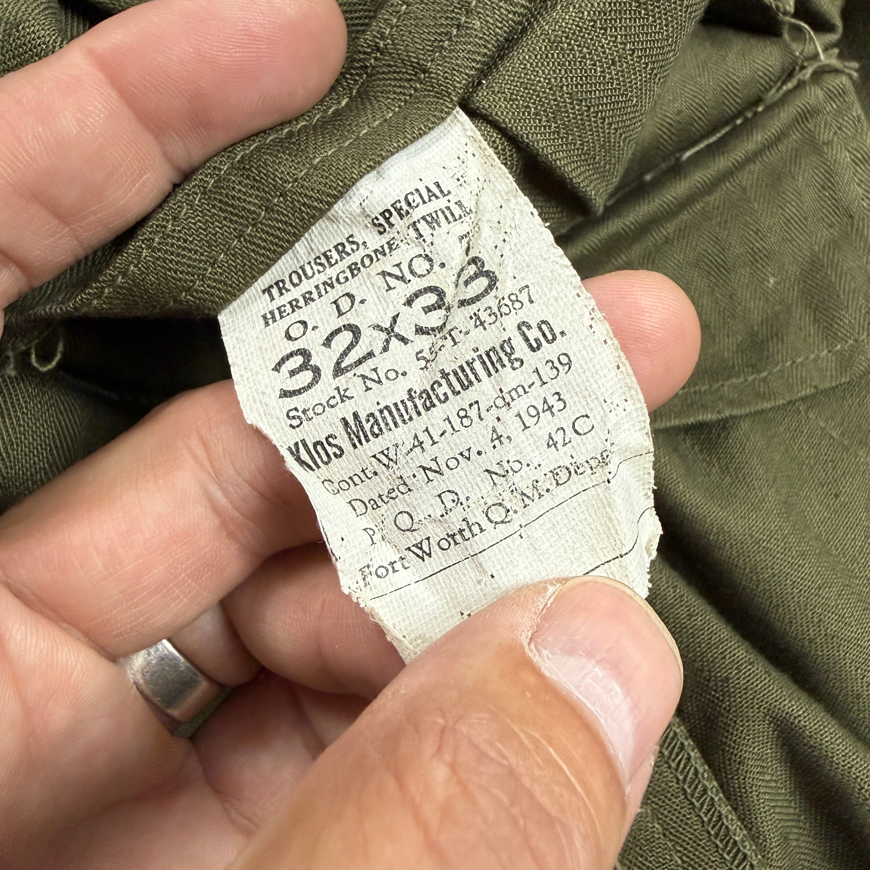 US Army WW2 P43 HBT Fatigue Pants - Deadstock