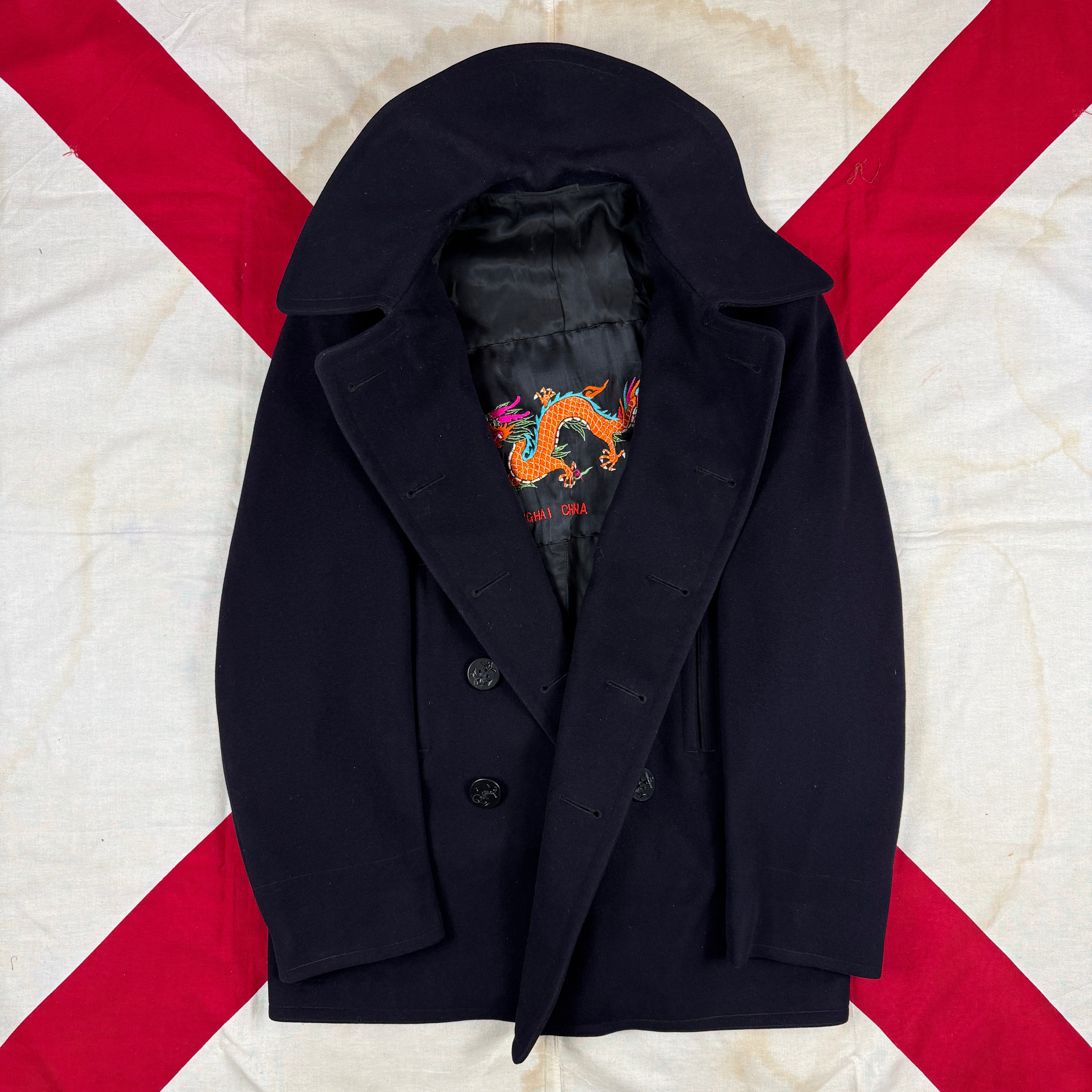 US Navy Early-Mid WW2 Peacoat with Embroidered Dragon - Size 38