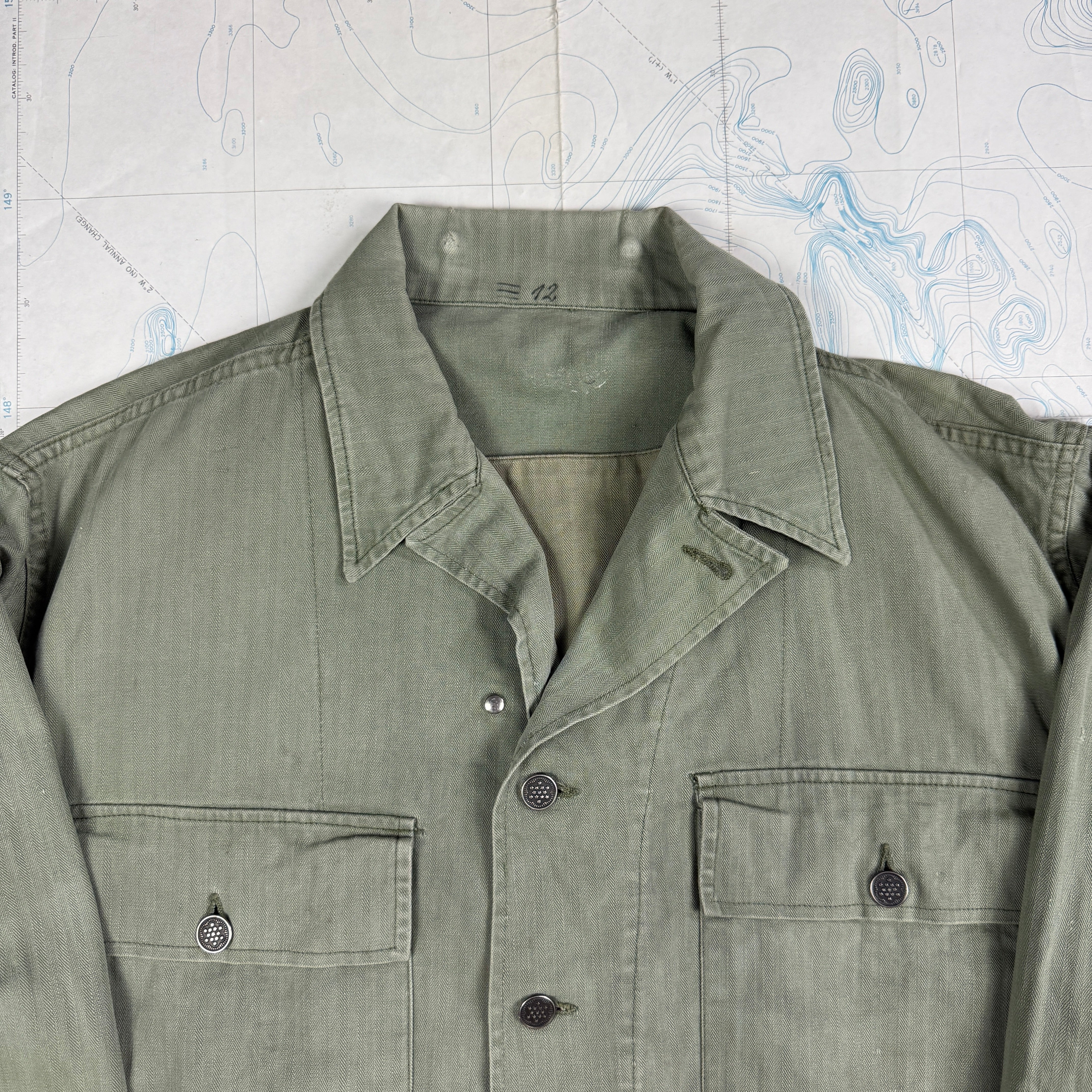 US Army WW2 HBT Fatigue Shirt with POW stencil