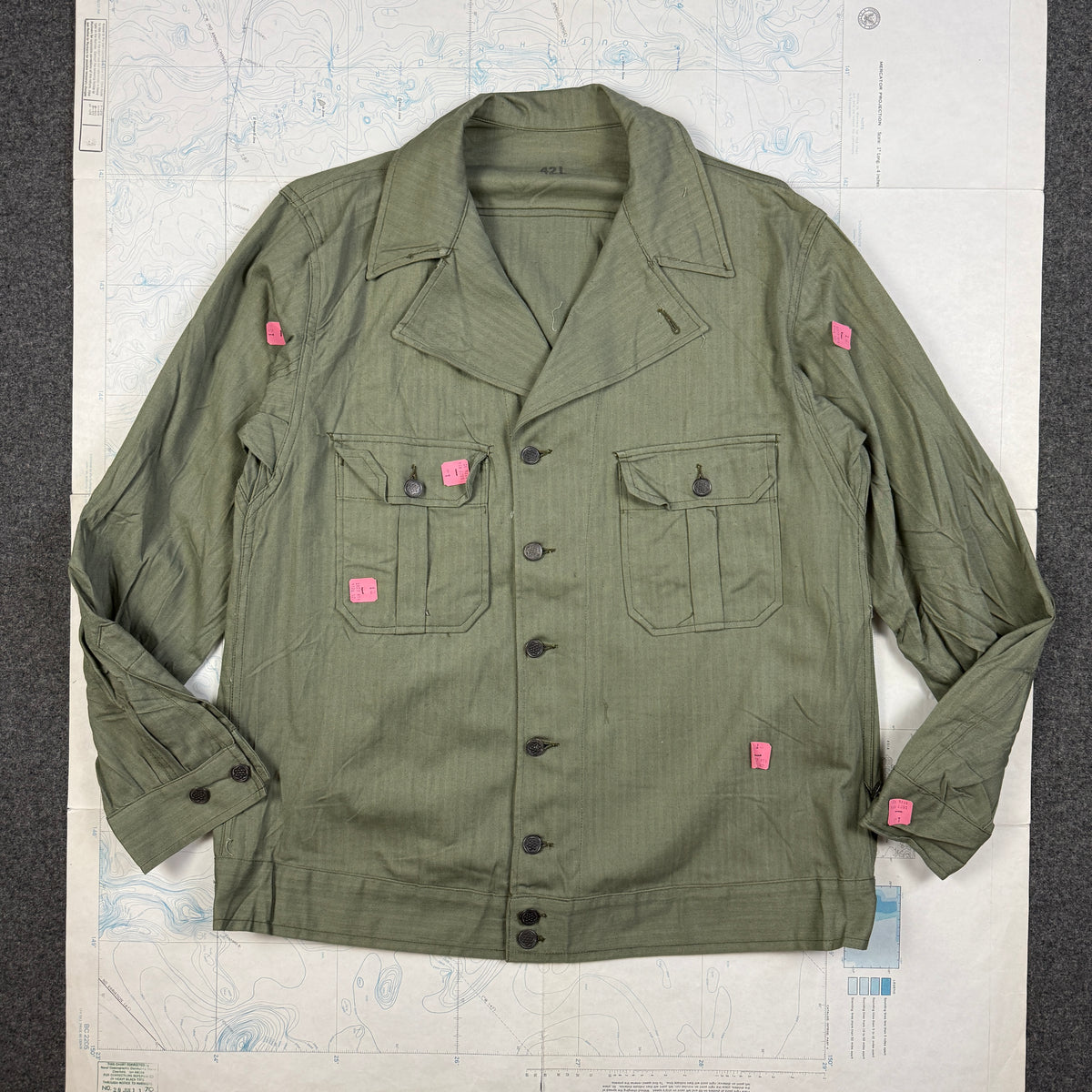 US Army Pre-War HBT Fatigue Shirt Deadstock Size 42L + Cutter Tags