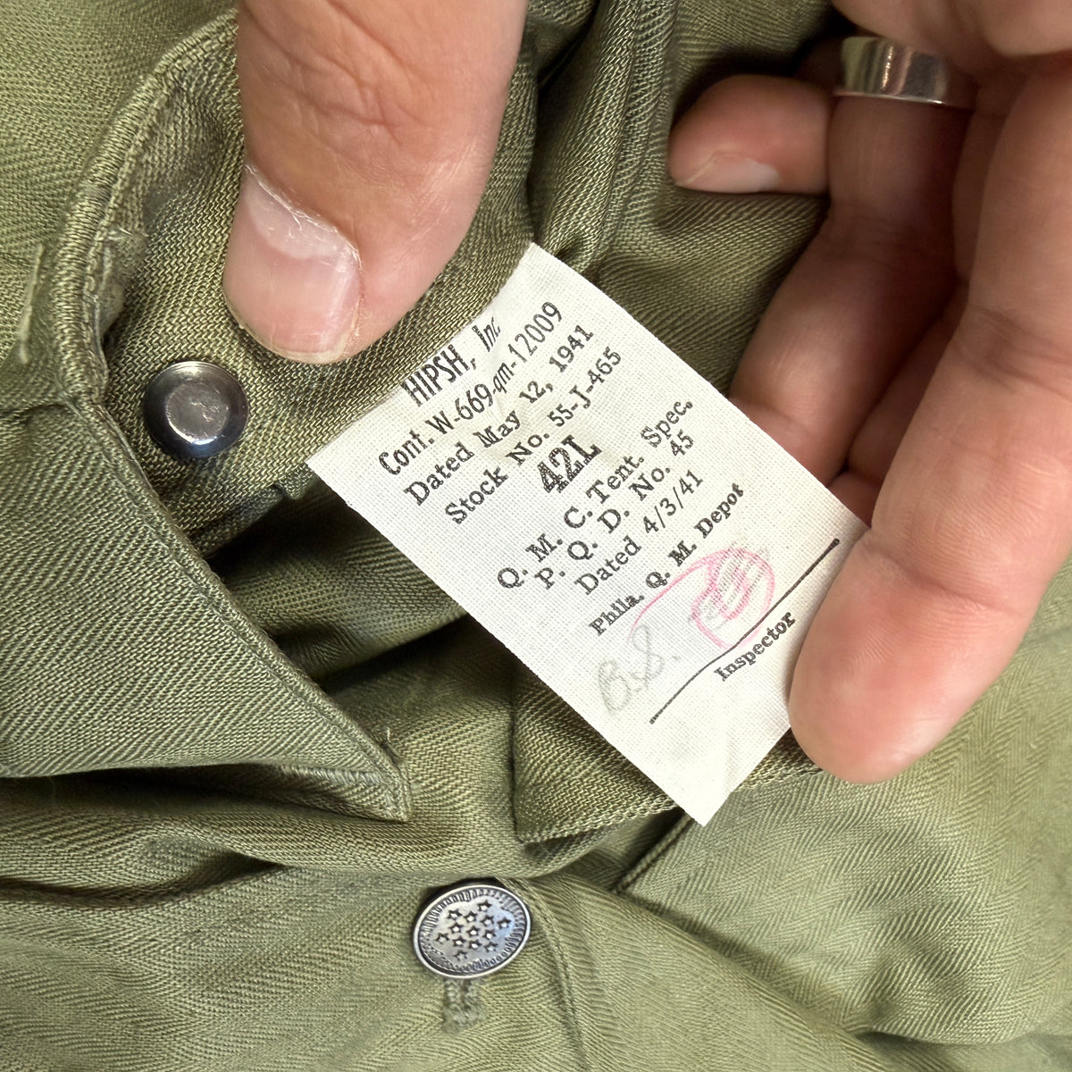 US Army Pre-War HBT Fatigue Shirt Deadstock Size 42L