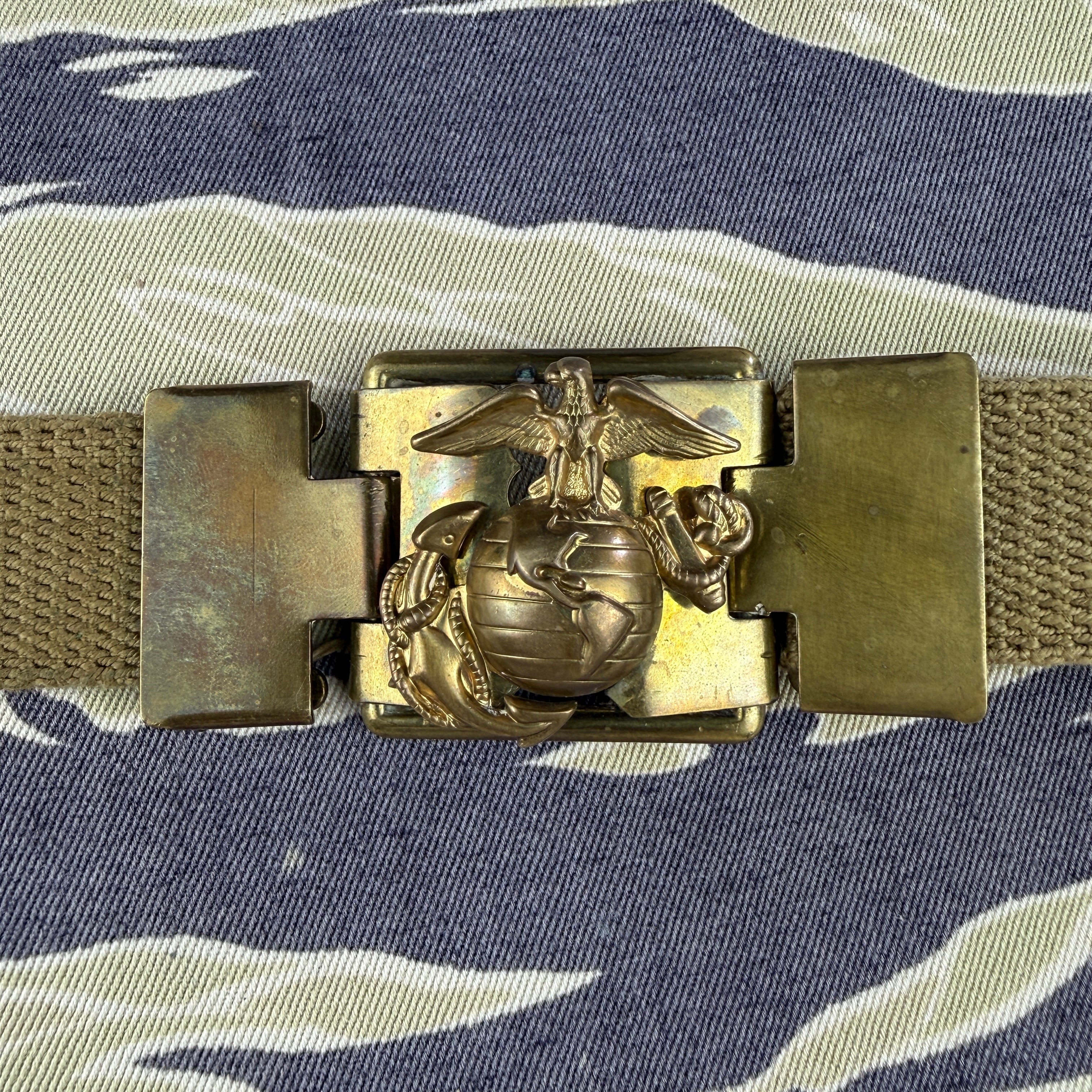 USMC Brass Belt Buckle with Web Belt
