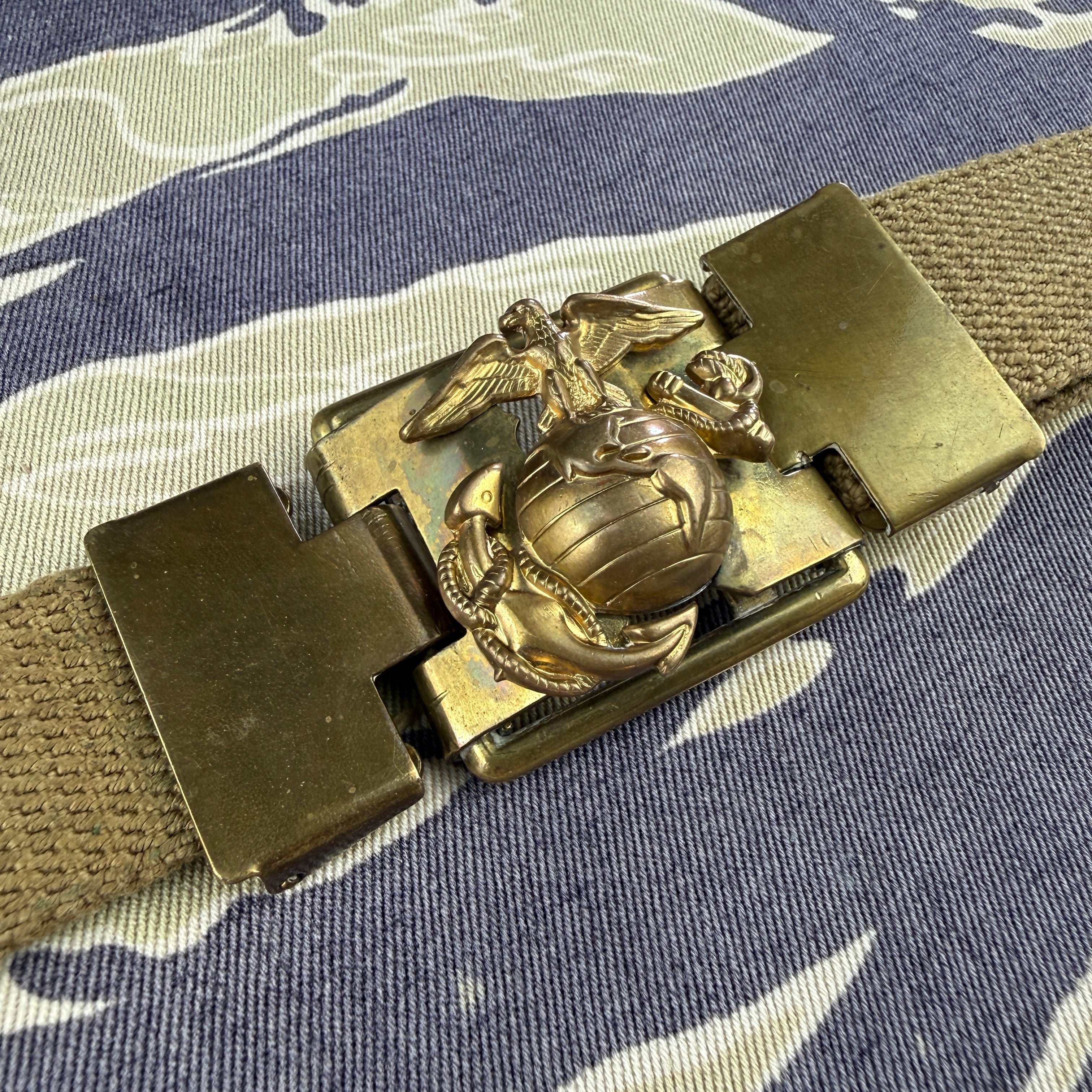 USMC Brass Belt Buckle with Web Belt