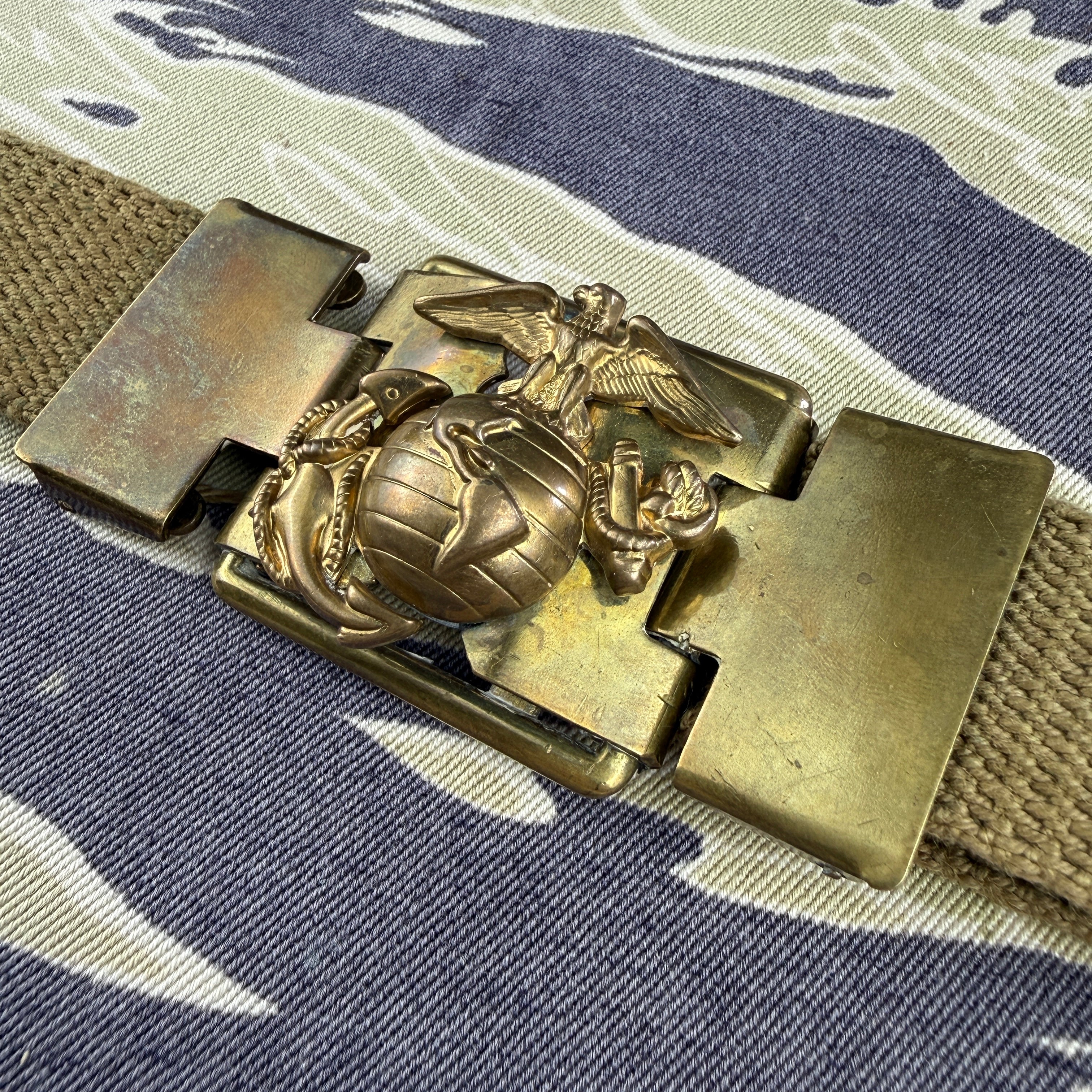 USMC Brass Belt Buckle with Web Belt