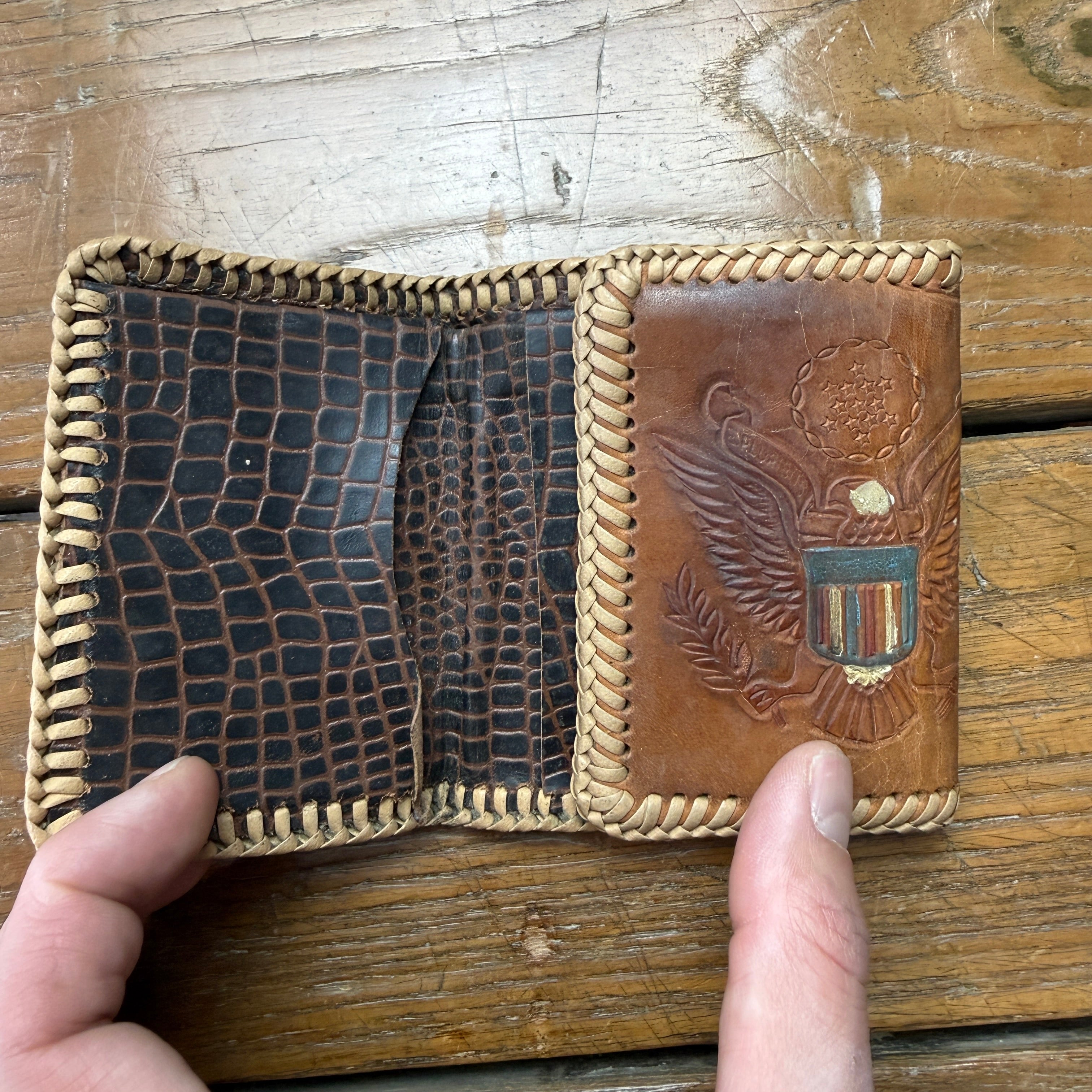 US Army WW2 Hand Tooled Eagle Leather Waller