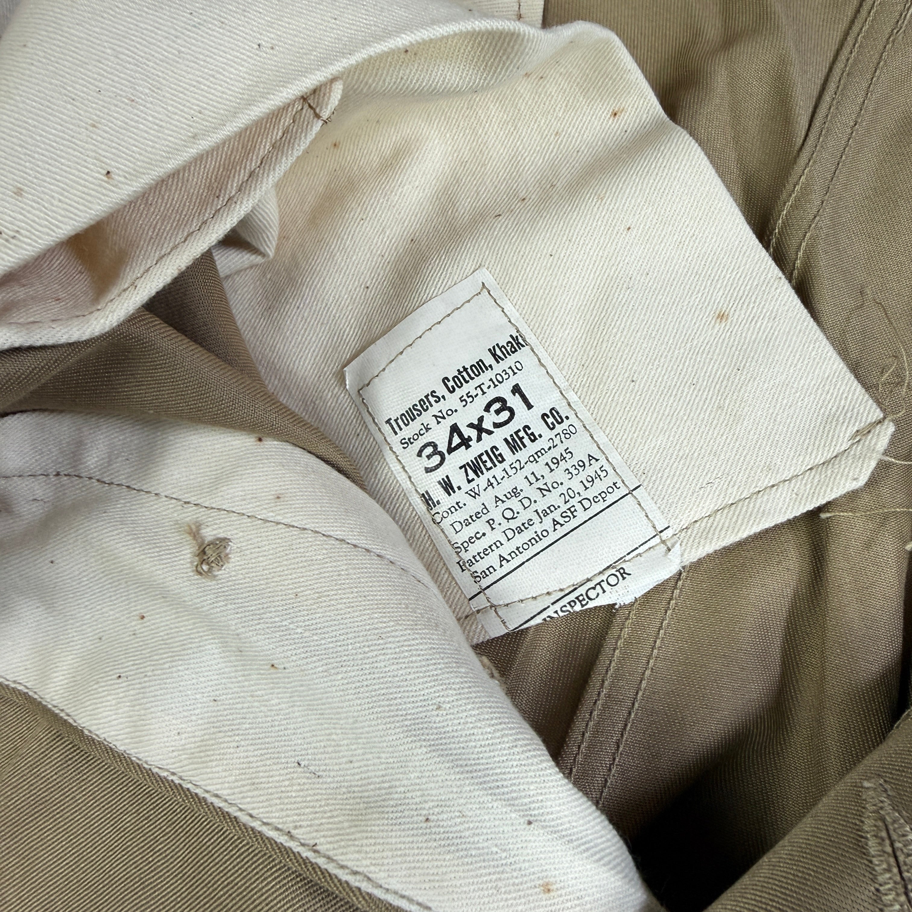 US Army WW2 1945 Pattern Chino Trousers - Size 34 - Deadstock