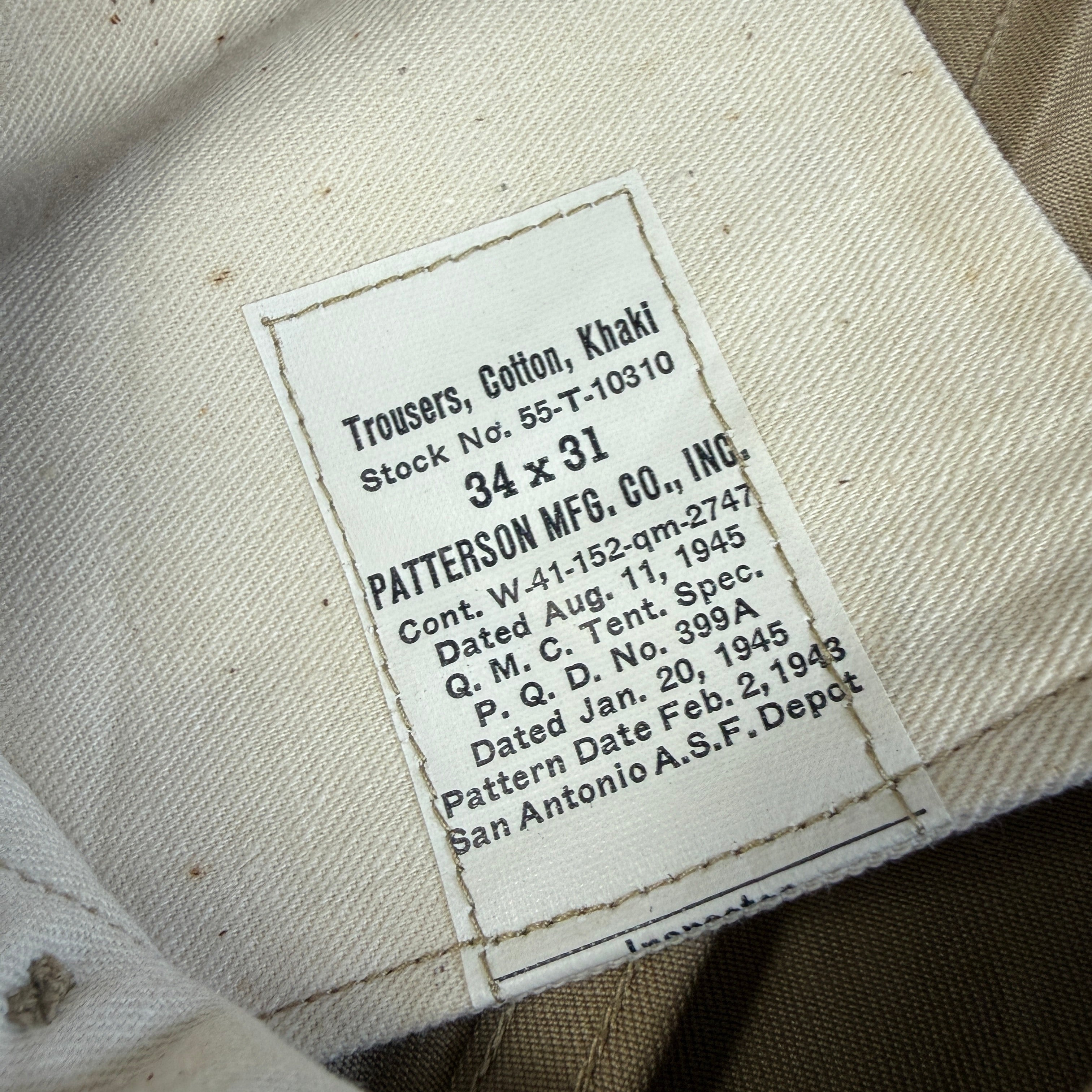 US Army WW2 1943 Pattern Chino Trousers - Size 34 - Deadstock
