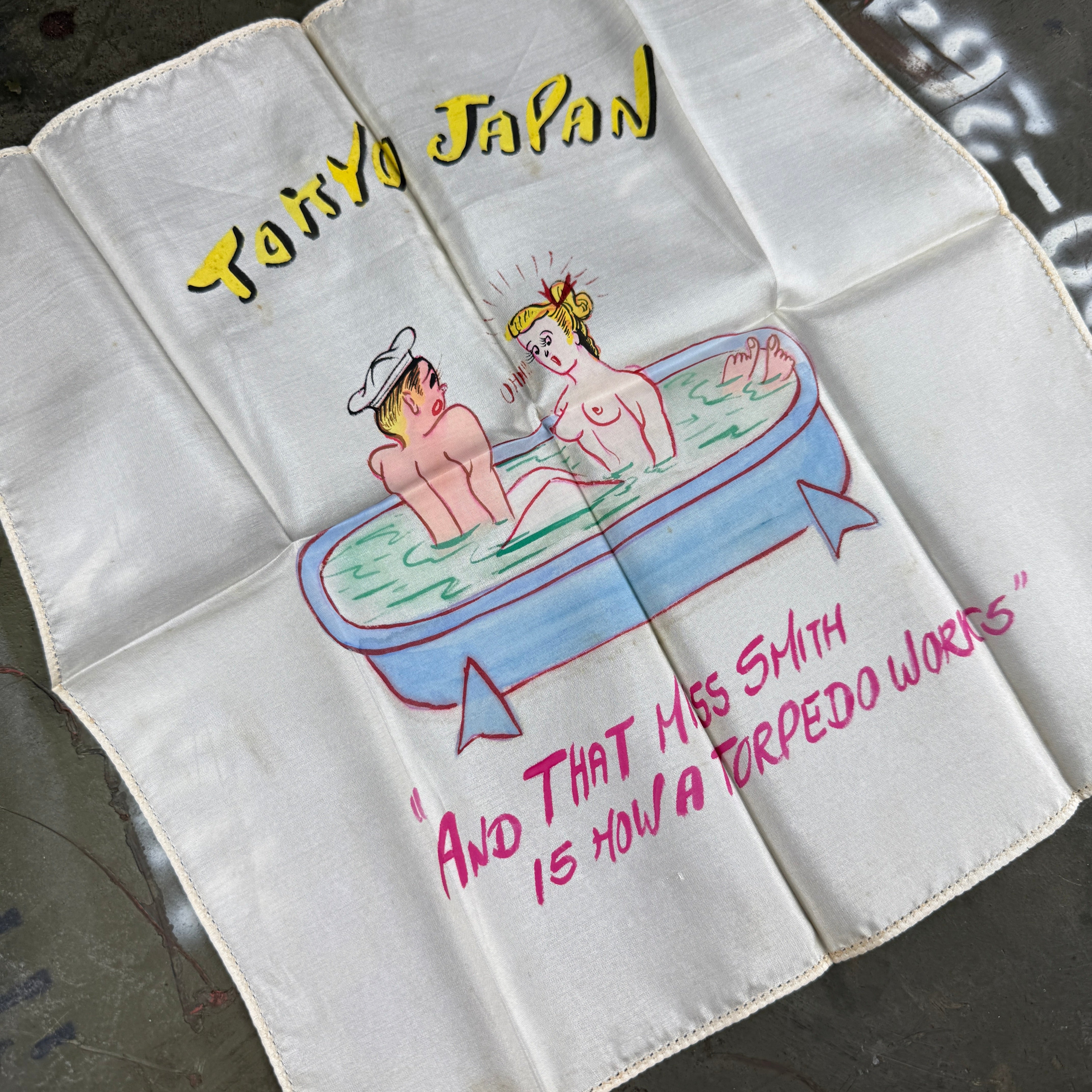 1950s Hand-Painted Handkerchiefs with US Navy 'Theme'