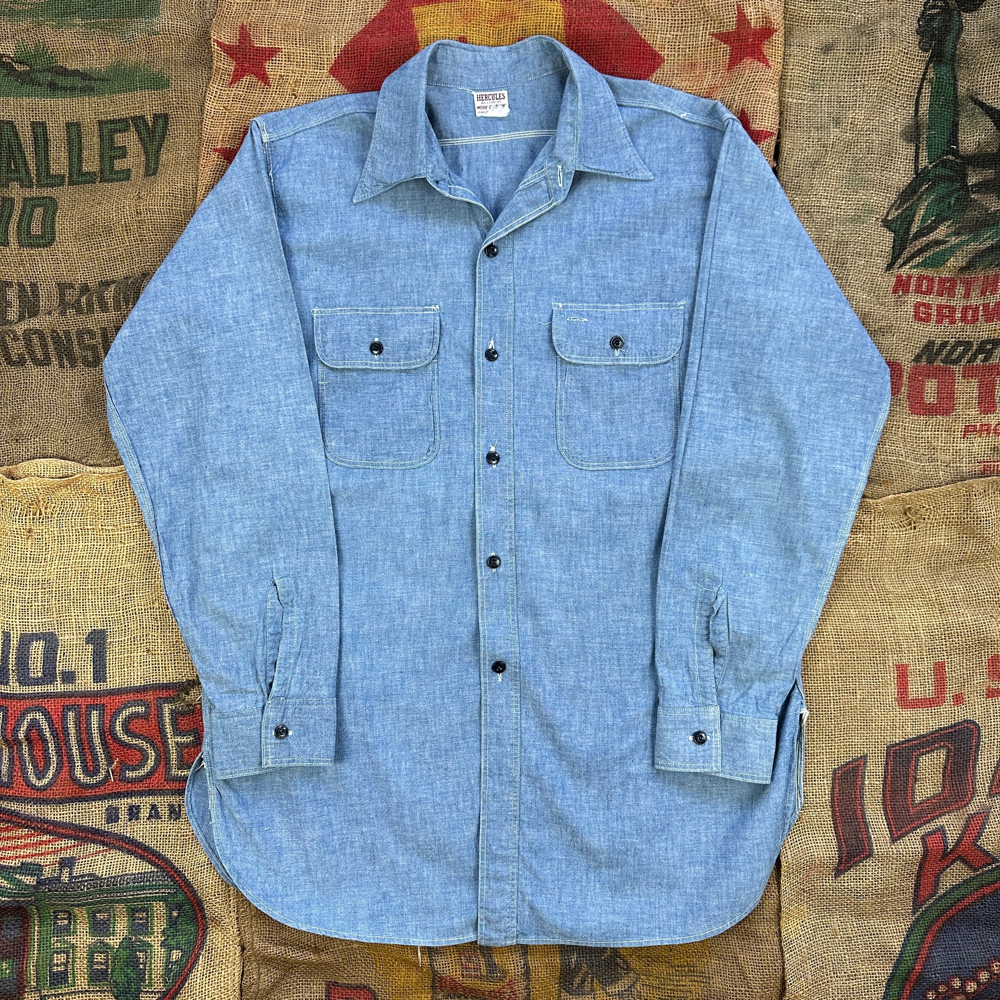 Vintage 1950's Hercules Roughshod Army Twill Work Shirt 17 1