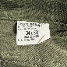 Load image into Gallery viewer, US Army Vietnam 1970 OG107 Pants - Deadstock - Size 33
