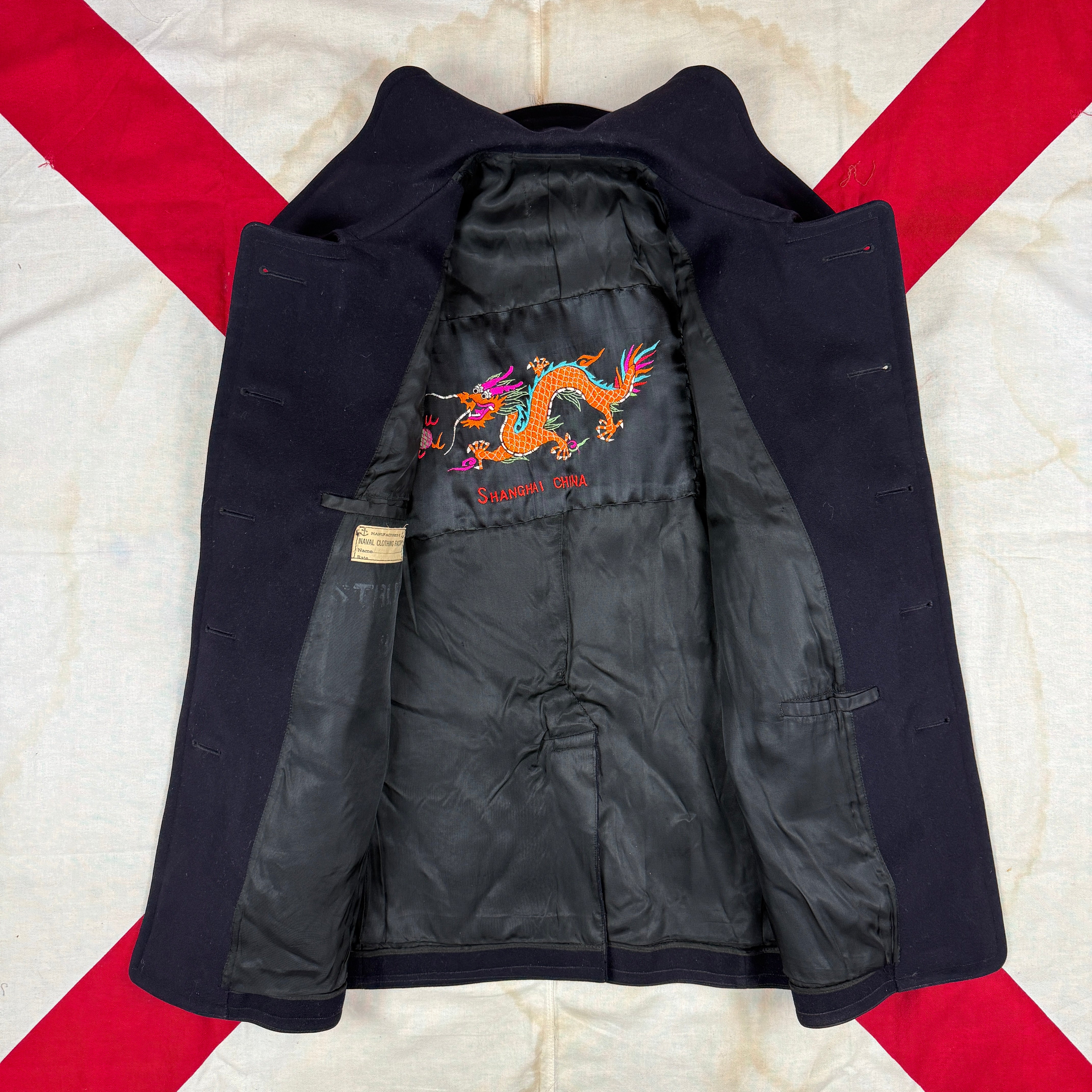 US Navy Early-Mid WW2 Peacoat with Embroidered Dragon - Size 38