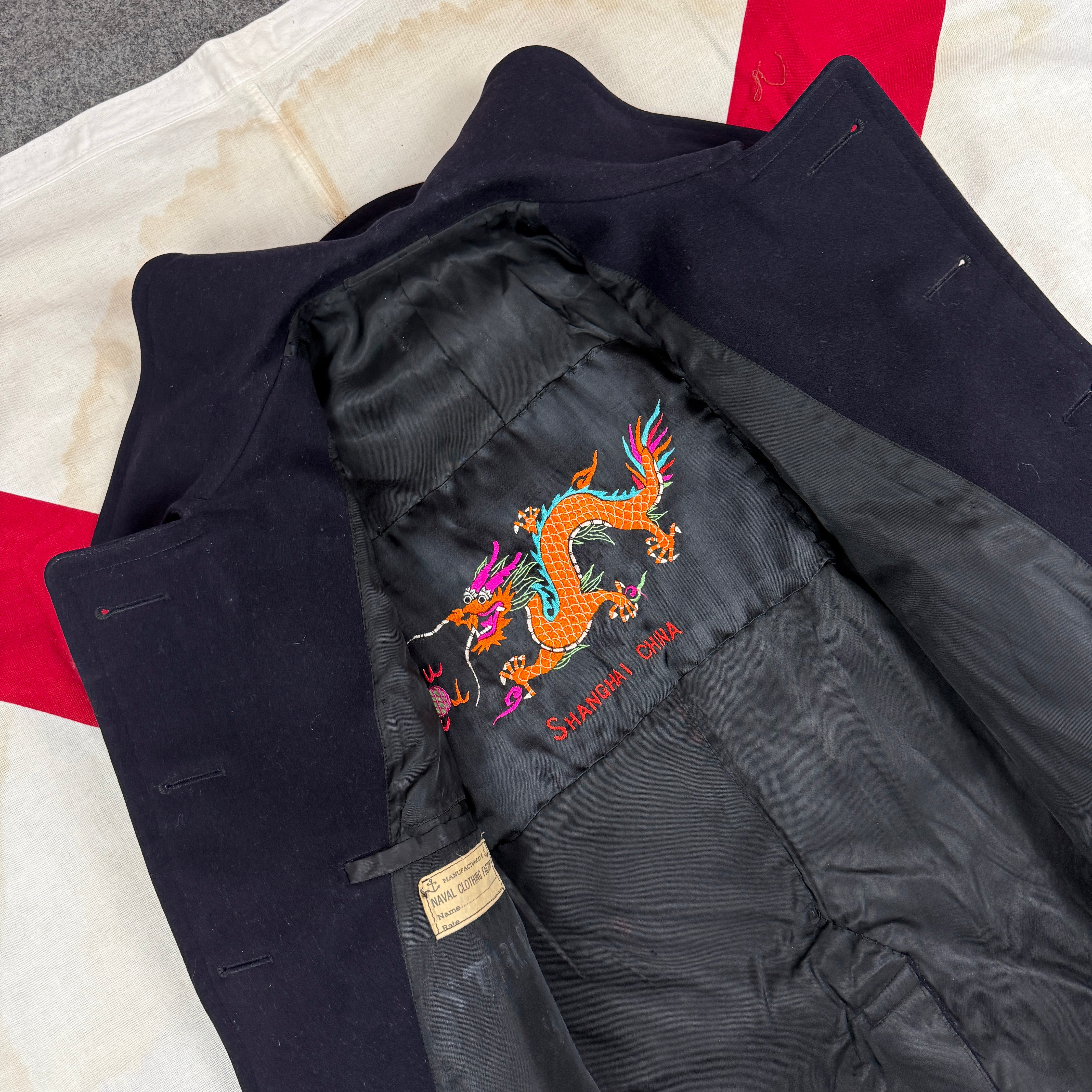 US Navy Early-Mid WW2 Peacoat with Embroidered Dragon - Size 38