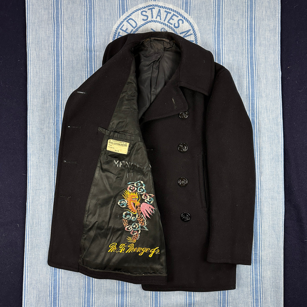 US Navy Late WW2 Peacoat with Embroidered Dragon - Size 36 - 30% OFF