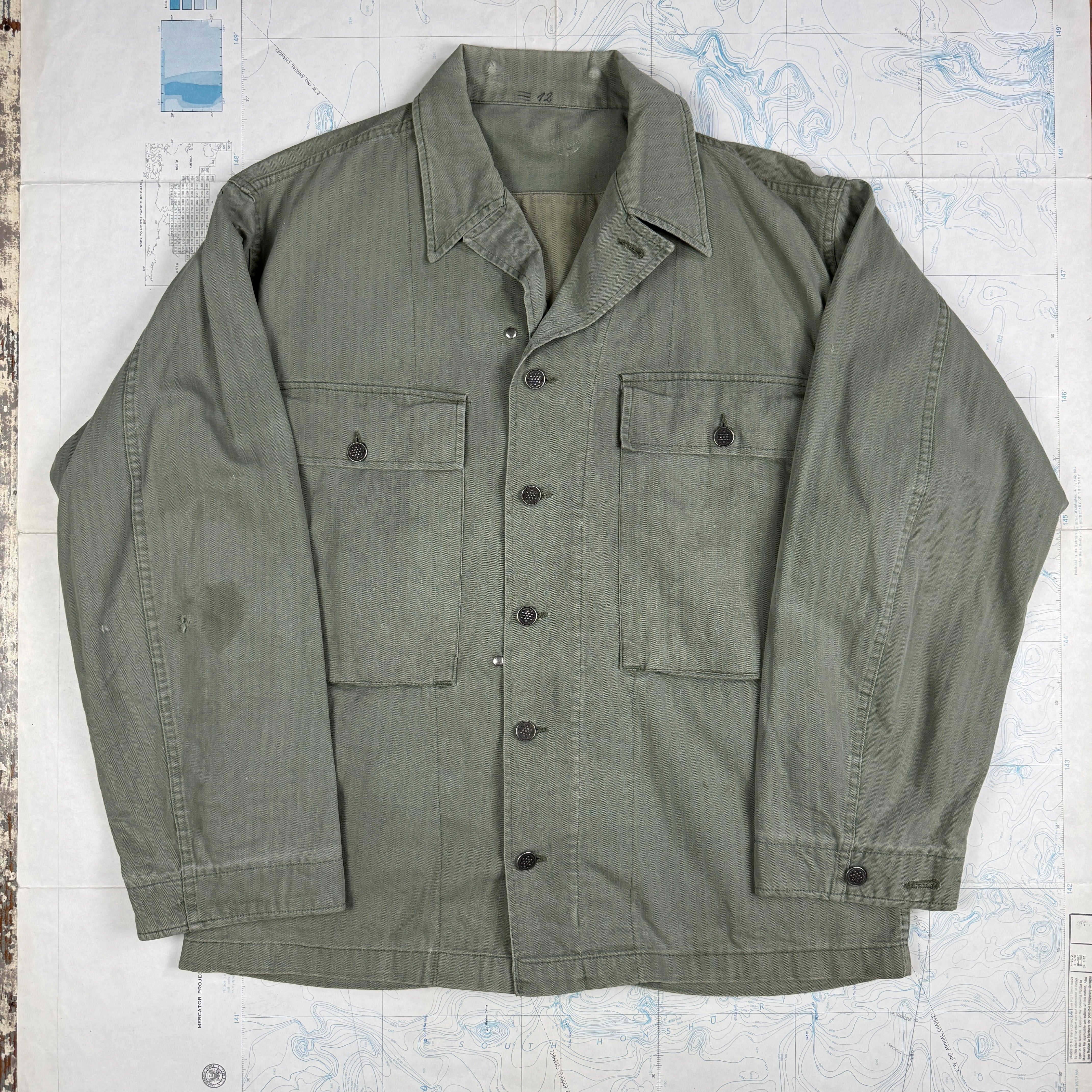 US Army WW2 HBT Fatigue Shirt with POW stencil