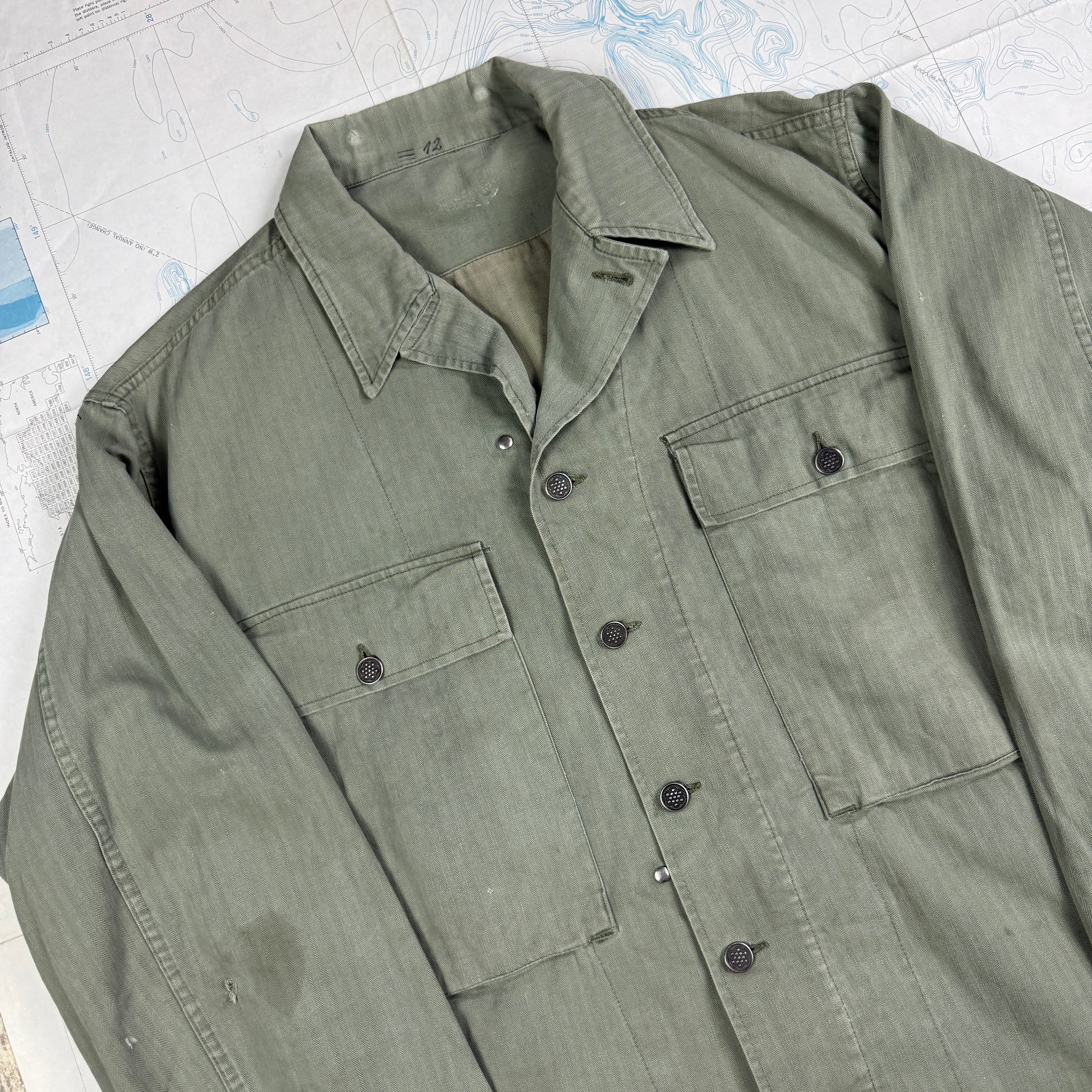 US Army WW2 HBT Fatigue Shirt with POW stencil