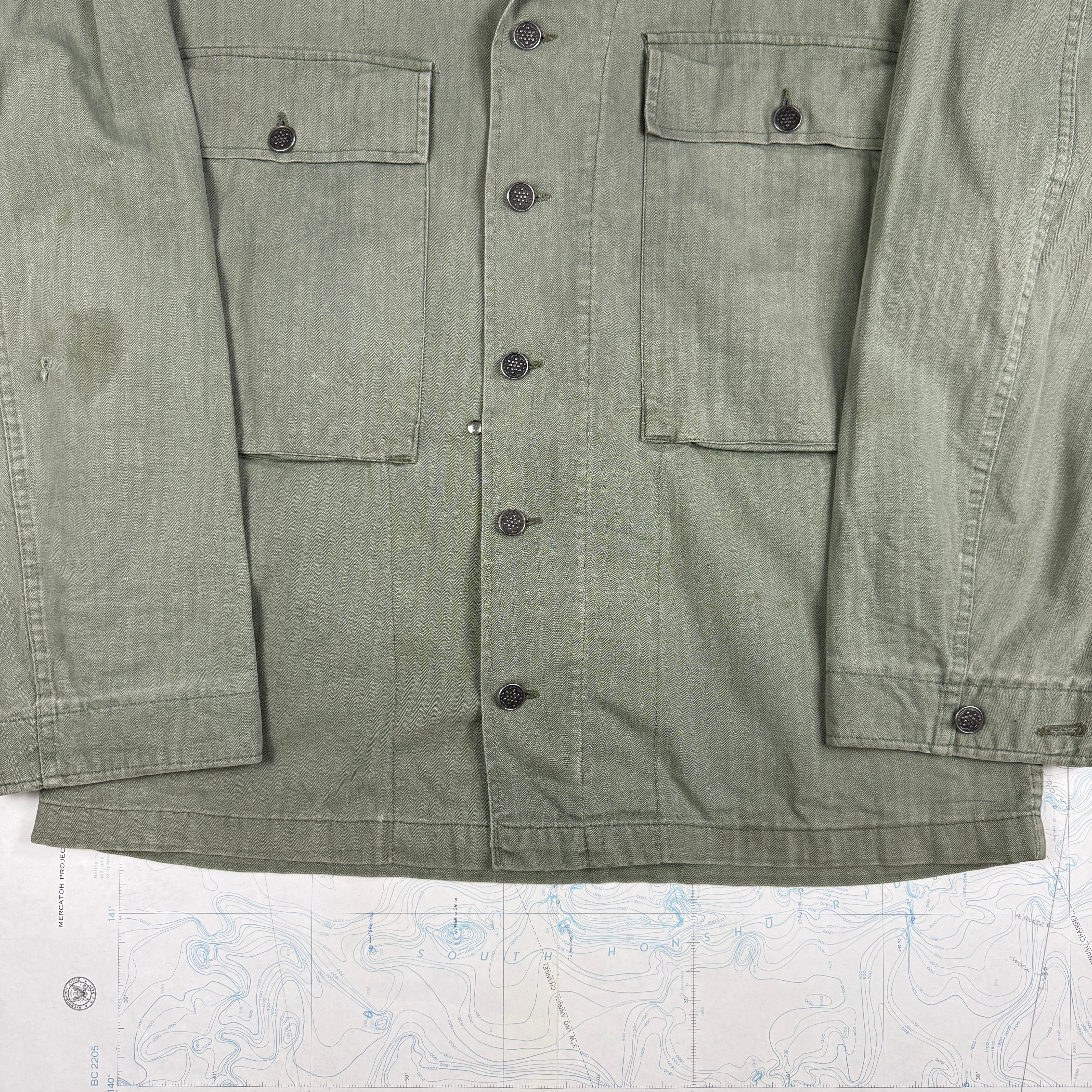 US Army WW2 HBT Fatigue Shirt with POW stencil