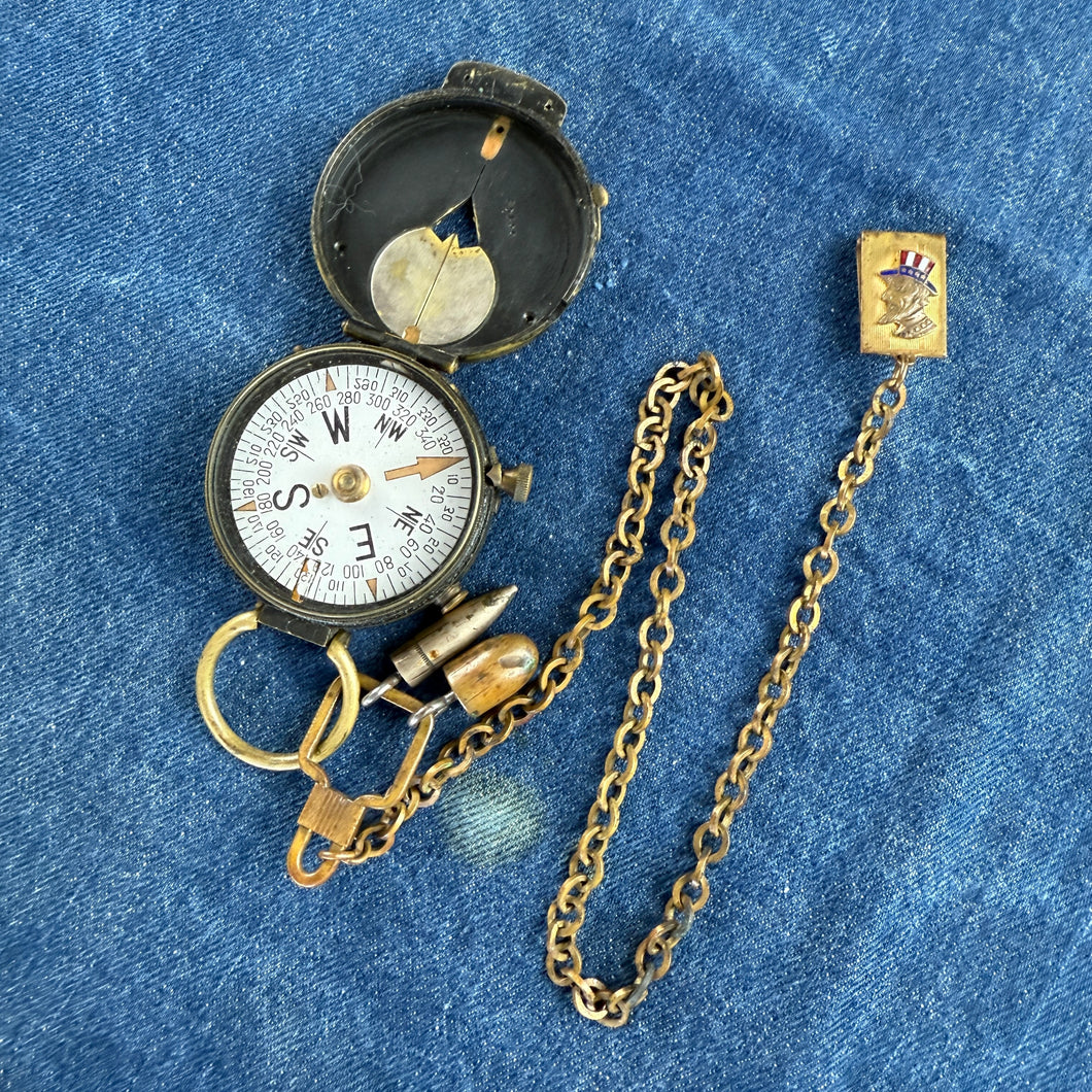 US Army WW1 Uncle Sam Watch Chain & Compass