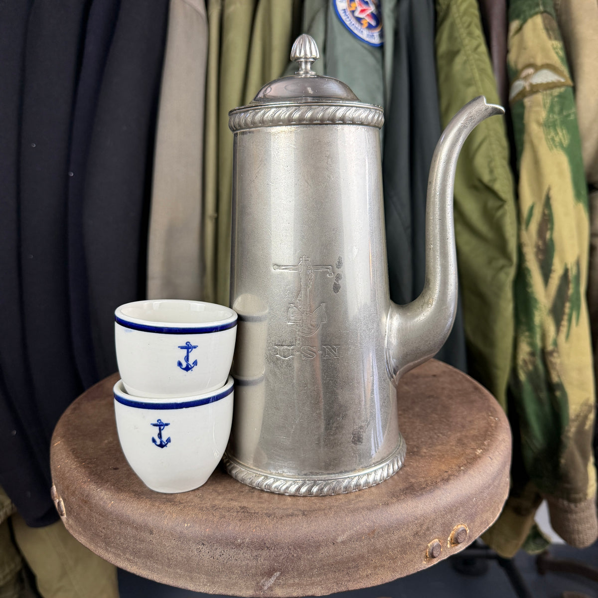 US Navy 1910s-30s Officer's Coffee Pot & Cups