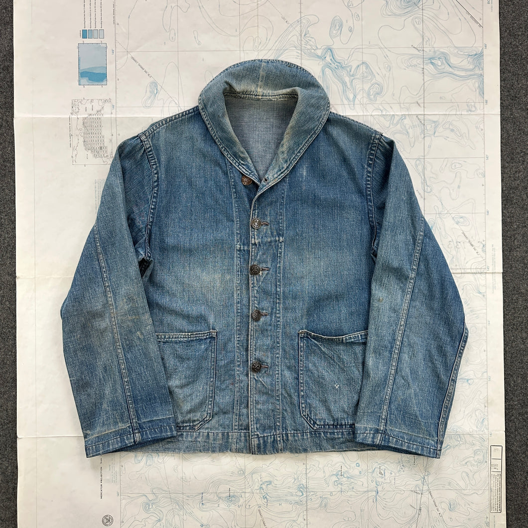 US Navy 1930s Denim Shawl Jacket - Size Medium
